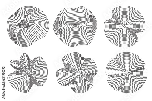 Organic tree rings pattern. Wooden topography circles. Abstract concentric lines. Rippled wavy shapes. Vector graphic.