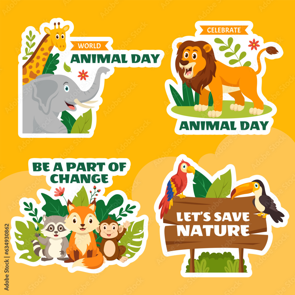 Obraz premium World Animal Day Label Flat Cartoon Hand Drawn Templates Background Illustration