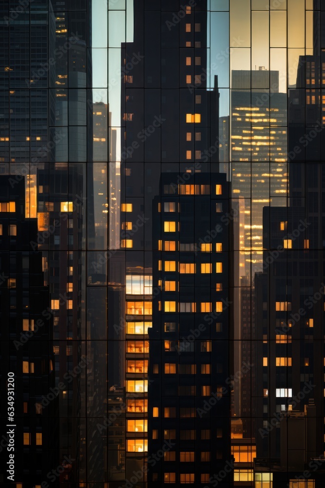 Reflection of a dark city with skyscrapers that plunges into the night. AI Generation Reflection of a dark city with skyscrapers that plunges into the night. AI Generation