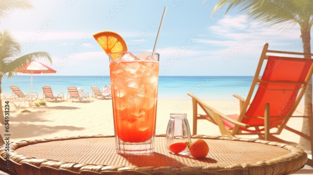 Lounging on the beach with a refreshing drink. Lounging on the beach with a refreshing drink.