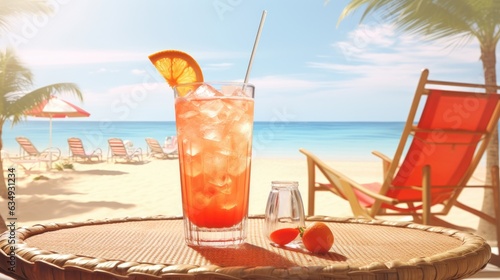 Lounging on the beach with a refreshing drink. © HandmadePictures