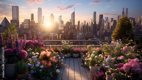 Fototapeta Naklejka Na Ścianę i Meble -  a garden of flowers in front of a city