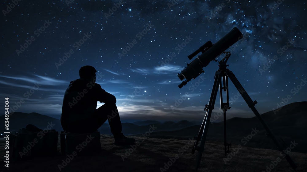 a man looking at a telescope