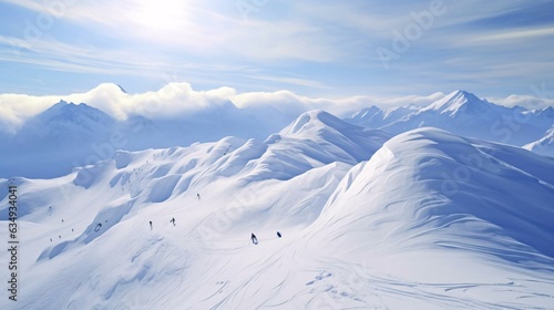 a group of people skiing down a mountain