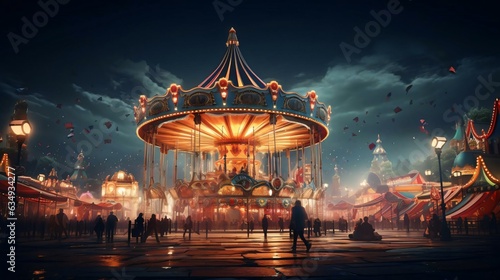 a large building with a large carousel in front of it