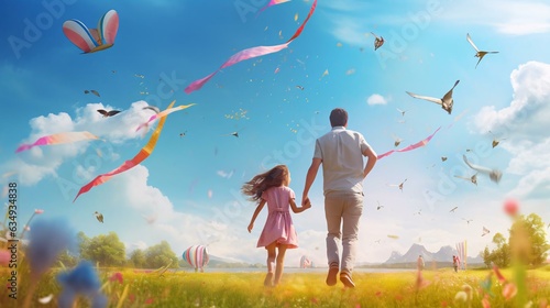 a person and a girl flying kites