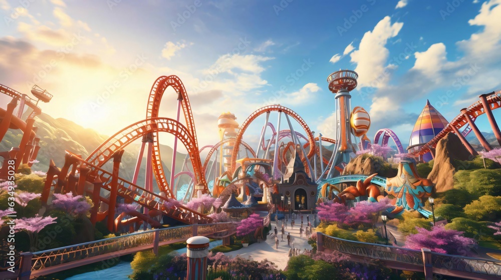 a colorful amusement park ride - obrazy, fototapety, plakaty 