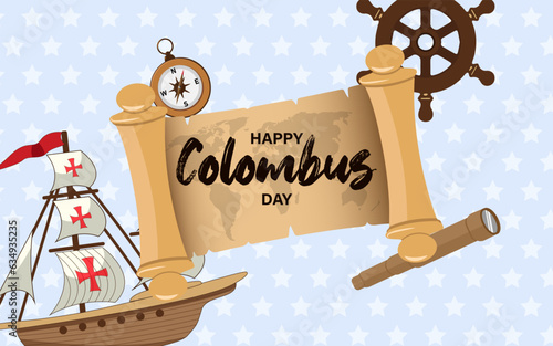 Decorative flat design columbus day background.  america discovery celebration, travel and history