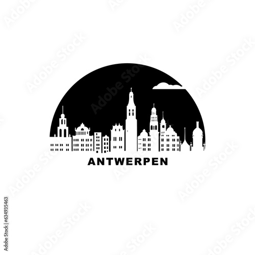 Belgium Antwerpen cityscape skyline city panorama vector flat modern logo icon. Flemish Antwerp emblem idea with landmarks and building silhouettes