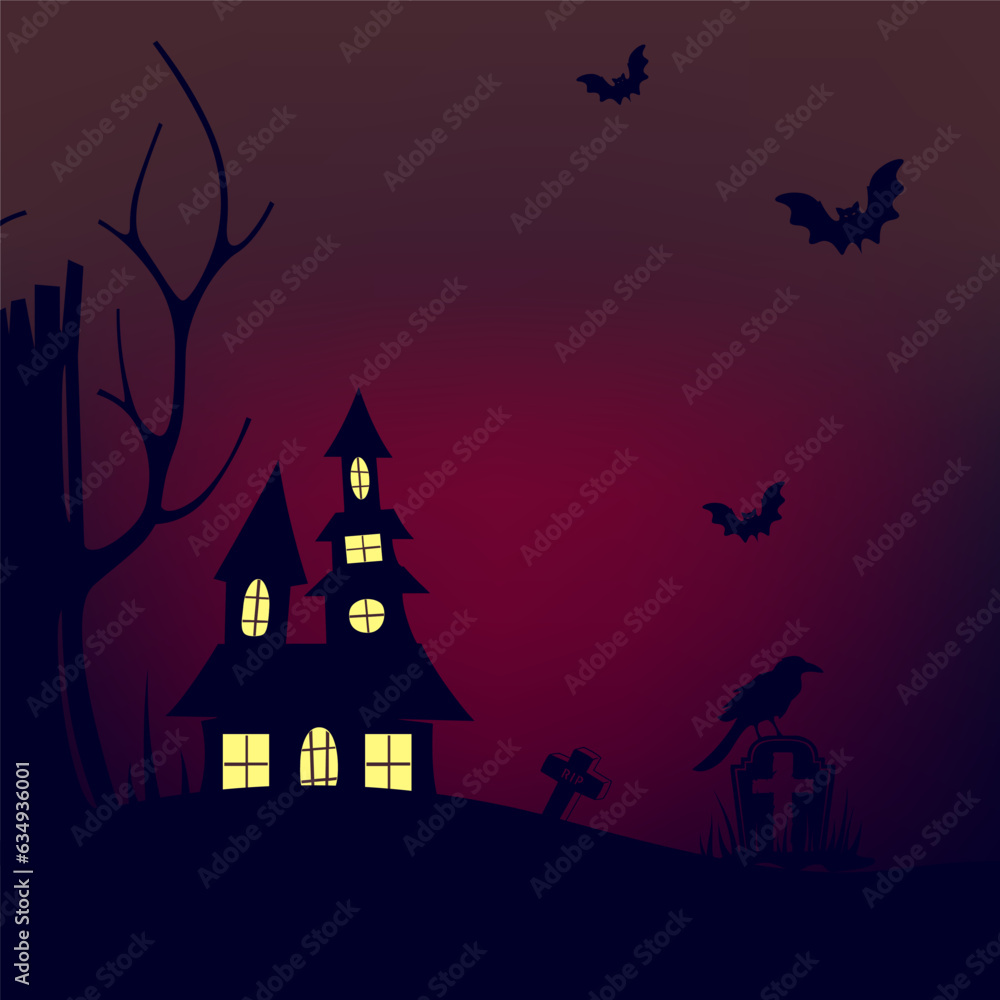 halloween background with flat design in the night