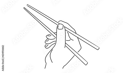 line art of hand holds chopsticks