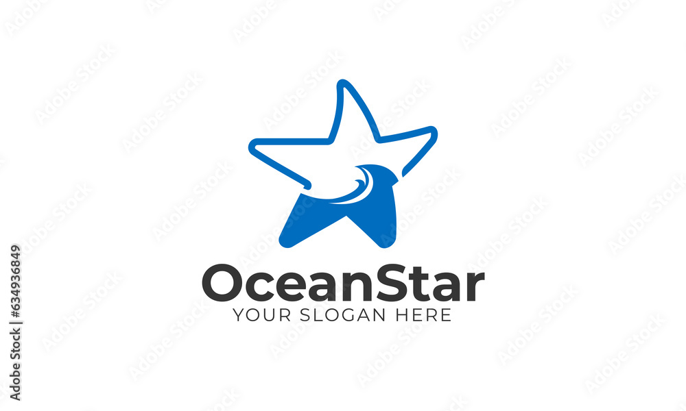 Ocean star blue wave logo vector design