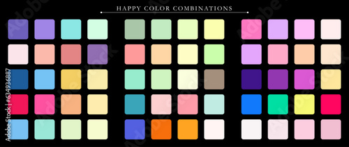 Happy palette. Trend color palette guide template. An example of a color palette. Forecast of the future color trend. Match color combinations. Vector graphics. Eps 10.