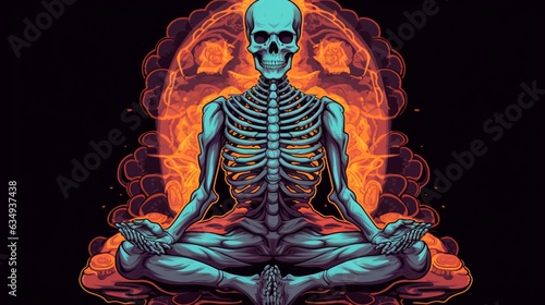 A tshirt design of a psychedelic skeleton meditating Generative Ai