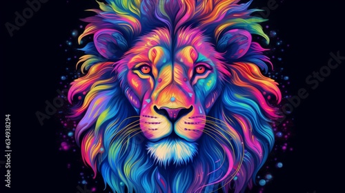 Colorful lion to print on t shirt 8k UHD Generative Ai