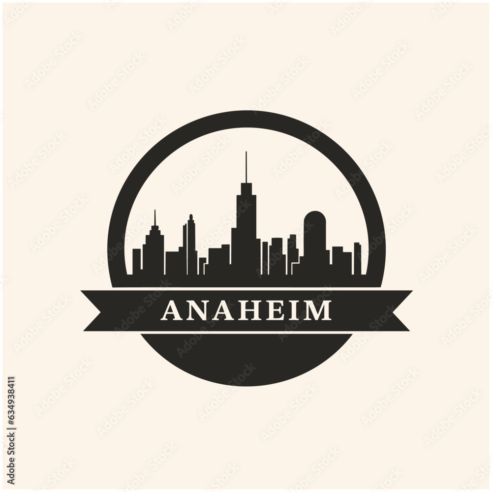 USA United States of America Anaheim modern city landscape skyline logo. Panorama vector flat California state icon with abstract shapes of landmarks, skyscraper, panorama, buildings