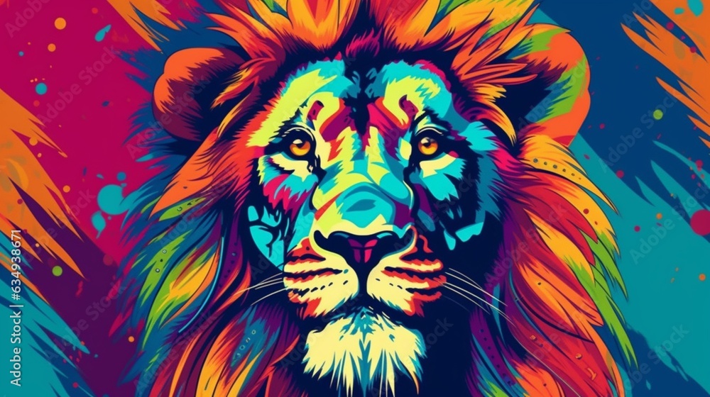 creative colorful lion king head on pop art style with Generative Ai