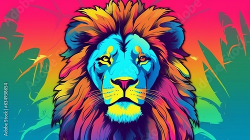 creative colorful lion king head on pop art style with Generative Ai