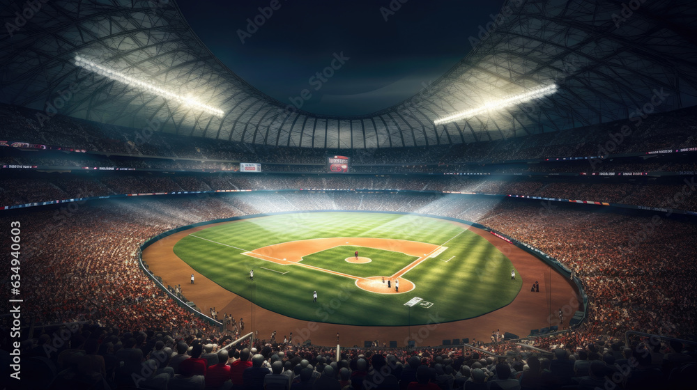 Arena of baseball grand, Professional baseball grand arena in light rays.