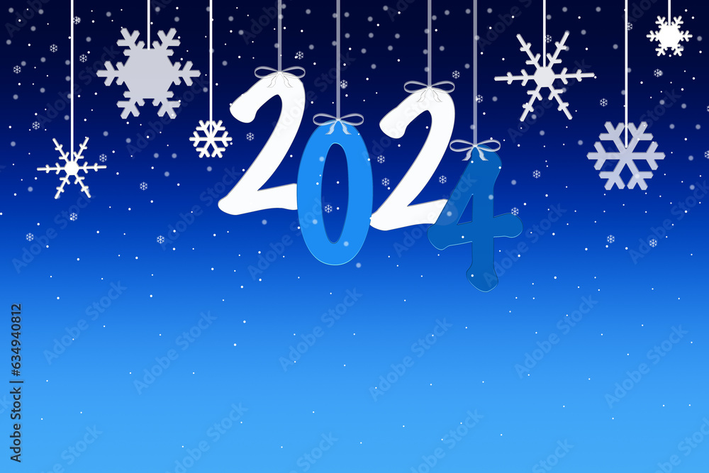 Illustration of numbers 2024 and snowflakes on dark blue background with copy space. Christmas abstract background Illustration of numbers 2024 and snowflakes on dark blue background with copy space. Christmas abstract background