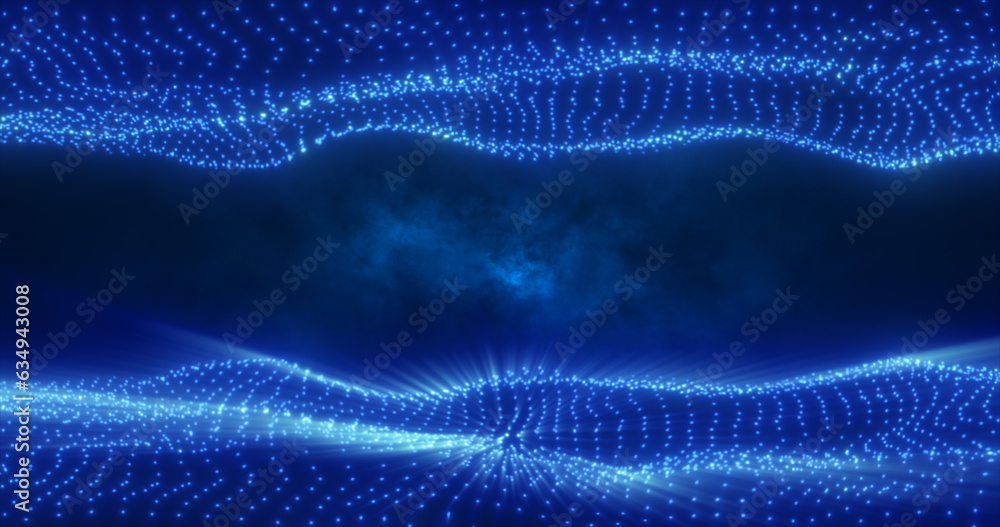 Abstract blue energy waves from particles above and below the screen magical bright glowing futuristic hi-tech background Abstract blue energy waves from particles above and below the screen magical bright glowing futuristic hi-tech background