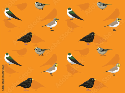 North American Birds Lark Starling Swallow Kinglet Cartoon Seamless Wallpaper Background