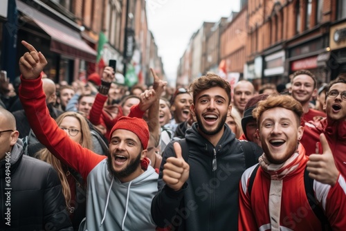 Sport fans cheer and celebrating a winning tournament in stadium. Generative AI