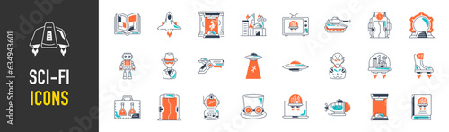 Set of science fiction or sci-fi Icons. Vector icon illustration
