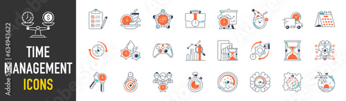 Time Management icon set. Contains icons such as calendar, calendar, watch, overtime, planning and more.
