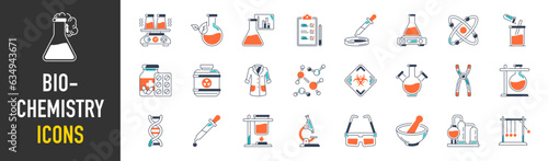 Set of biochemistry icons. Science, scientific activity elements - icon collection. Simple vector illustration.
