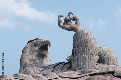 Close up picture of Jadayu Rock, the largest bird statue in th world, located in Chadayamangalam in Kollam district of Kerala, India.  photo