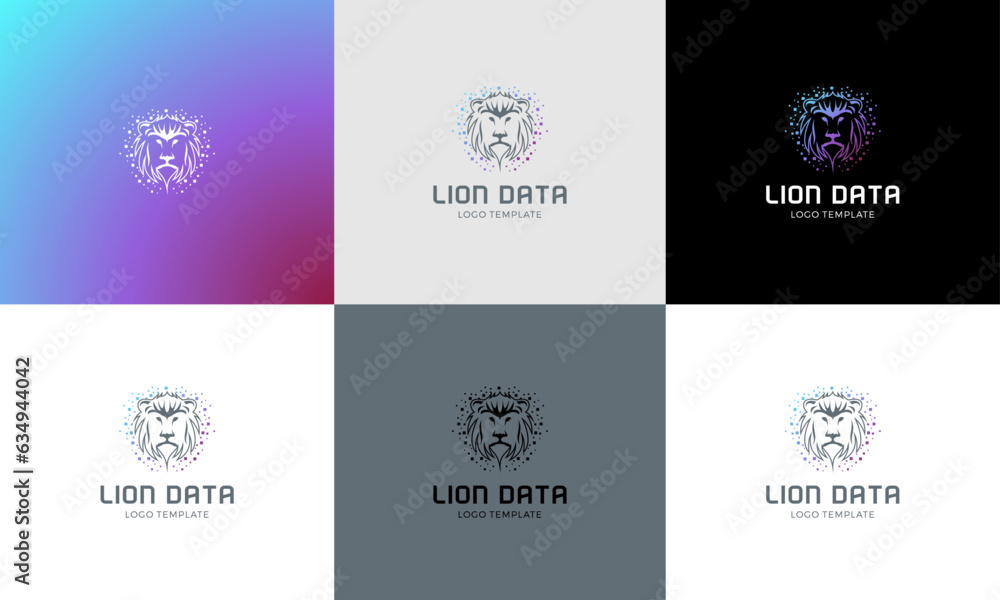 vector modern lion head pixel data with connection network logo vector modern lion head pixel data with connection network logo
