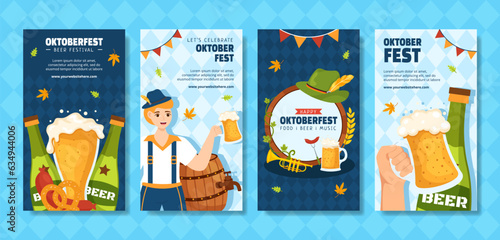 Oktoberfest Beer Festival Social Media Stories Flat Cartoon Hand Drawn Templates Background Illustration