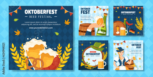 Oktoberfest Beer Festival Social Media Post Flat Cartoon Hand Drawn Templates Background Illustration