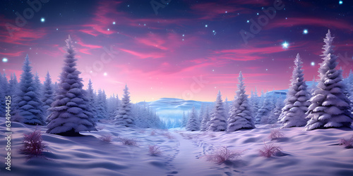 Christmas background with winter forest landscape with snow, Empty space, AI generate