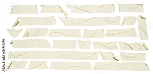 set of various pieces of masking tape isolated with clipping path on a white background.
