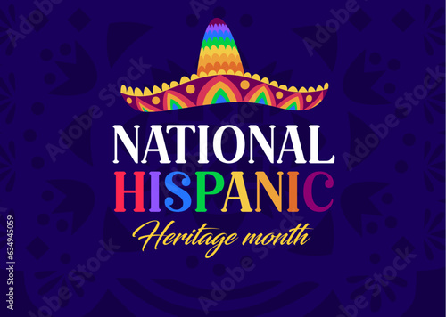 Sombrero hat on national hispanic heritage month festival banner. Vector background for celebration annual event honoring cultural contributions of spanish community with traditional latin headwear