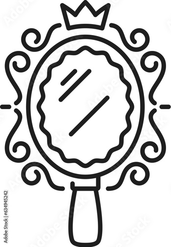 Magic mirror. Witchcraft and magic icon. Mystery, esoteric, astrology symbol. Sorcery and witchcraft item line pictogram, tarot or esoteric object or witch magic thin line vector icon with mirror