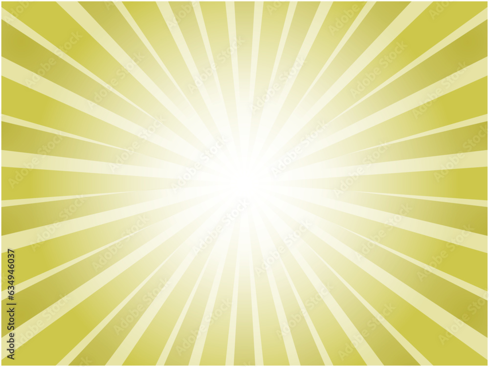 Obraz premium 太陽光線がまぶしいレトロイメージの集中線背景素材_イエロー