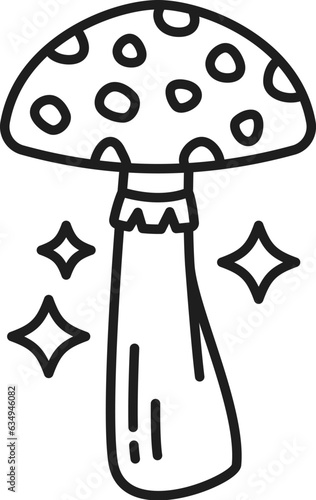 Magic mushroom, witchcraft and mystery occult icon for esoteric and spiritual sorcery, vector symbol. Magic mushroom line icon of witch potion, occultism and spiritism and astrology tarot cards sign