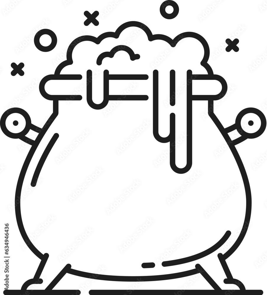 Witch cauldron, witchcraft magic icon for esoteric, astrology and mystery, vector line symbol. Witch cauldron pot with magic potion, cartoon icon for tarot cards, magician spell or occult alchemy Witch cauldron, witchcraft magic icon for esoteric, astrology and mystery, vector line symbol. Witch cauldron pot with magic potion, cartoon icon for tarot cards, magician spell or occult alchemy