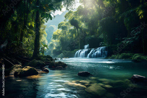 Waterfall in rainforest  beautiful landscape  nature background. Fantastic scene