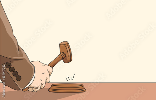 illustration concept. illustration of a hand holding a judge's gavel in an auction bidding sale appraisal. judge's gavel close up