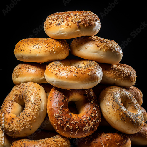 Bagels on a black background.