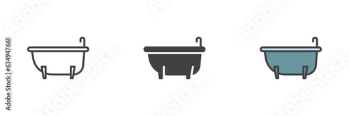 Bathtub with water tap different style icon set