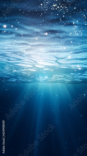 abstract futuristic ocean background with blue glowing waves lines lights moving . Underwater concept Fantastic wallpaper, Generative ai
