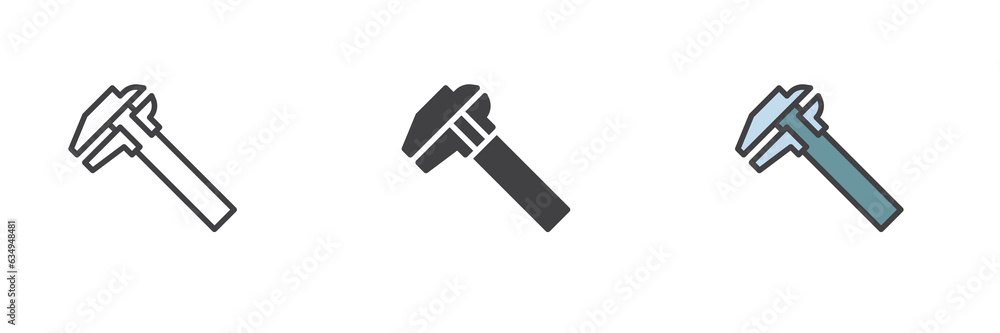 Calliper or caliper tool different style icon set Calliper or caliper tool different style icon set