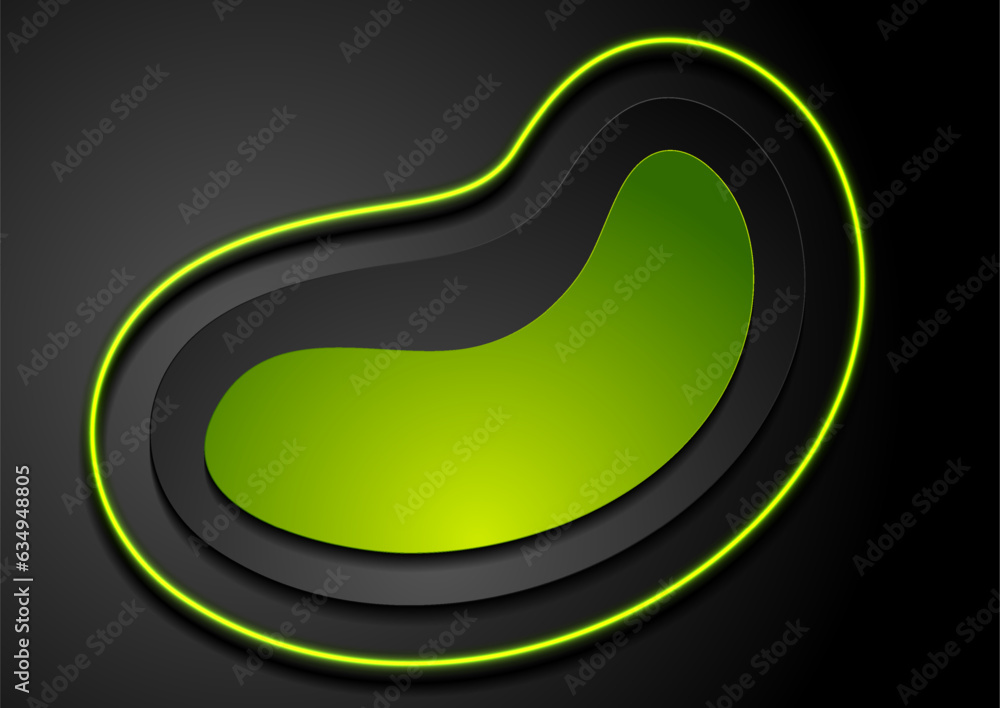 Black and green abstract geometric background with neon line. Vector technology design
