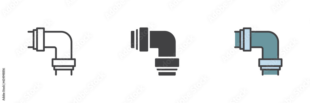 Elbow pipe different style icon set Elbow pipe different style icon set