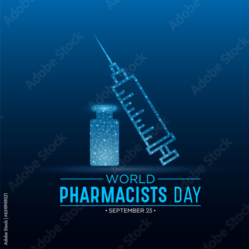 World pharmacists day on september 25 is a celebration of every pharmacist, pharmaceutical scientist. Low poly style design. Geometric background. Isolated vector illustration.